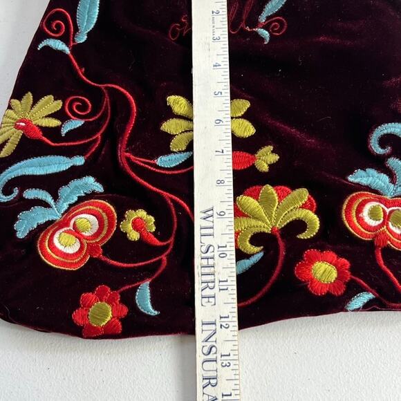 Vintage Oneill Shoulder Purse Maroon Velvet Multicolor Embroidered Flowers - Picture 12 of 12